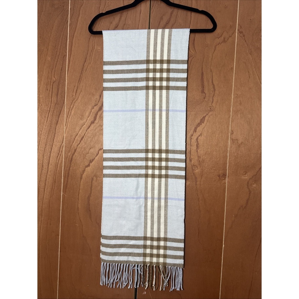 Cashmere Feel Tartan Plaid Fringe Scarf Beige Soft Luxury. 12x66"
